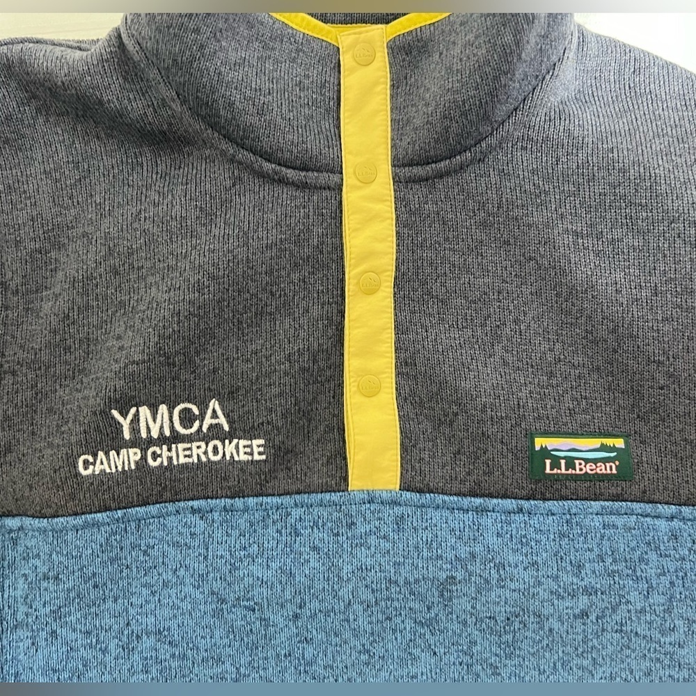 LL Bean Sweater Fleece Pullover Color Block YMCA Cherokee Logo Small S1 NEW - Picture 3 of 11